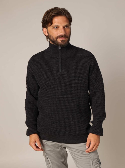Pull homme zippé col montant en maille texturée. 'Deeluxe' - Kiabi