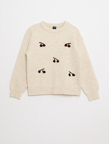 Pull imitation lainage avec broderies 'cerises'