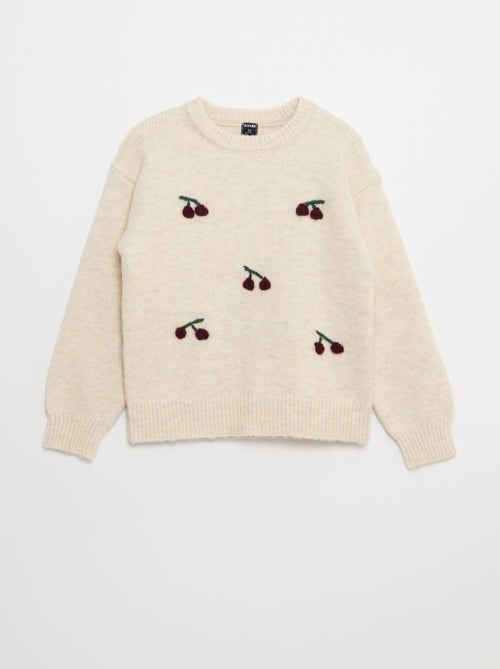 Pull imitation lainage avec broderies 'cerises' - Kiabi