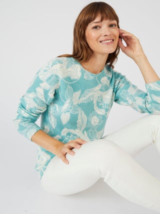 Pull imprimé à base de laine et mohair - Damart