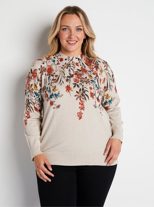 Pull imprimé avec strass col montant - Kiabi