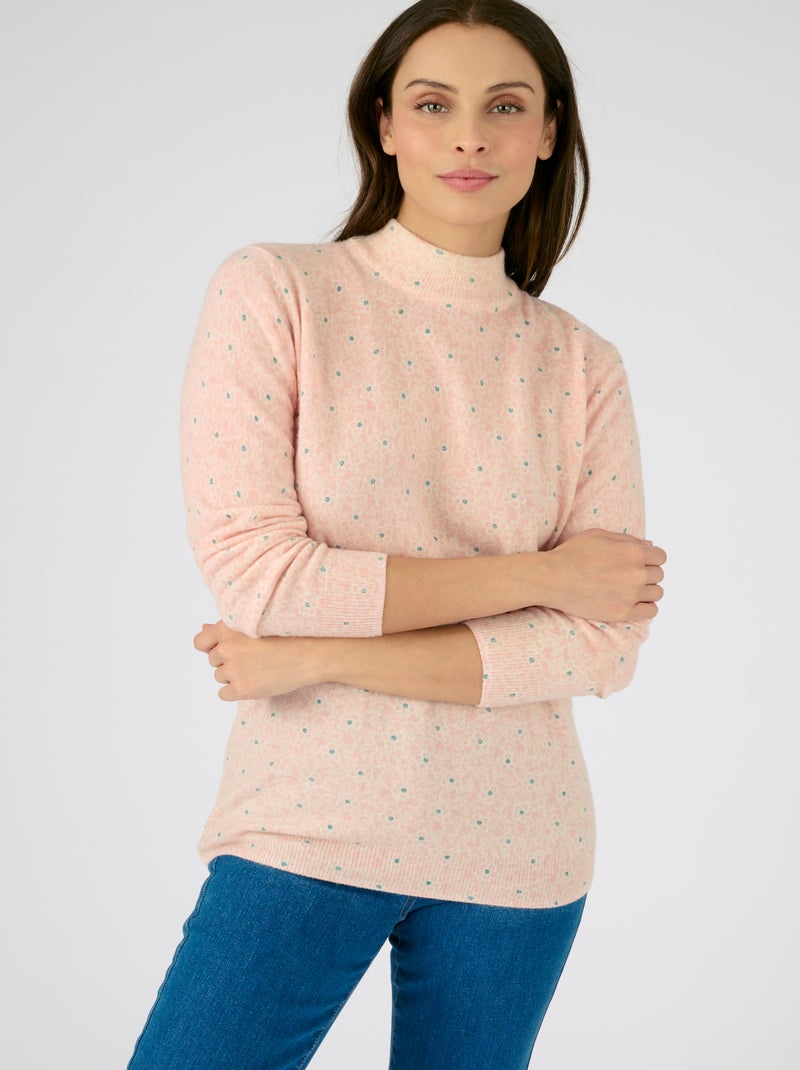 Pull imprimé fleuri laine majoritaire - Damart Rose - Kiabi