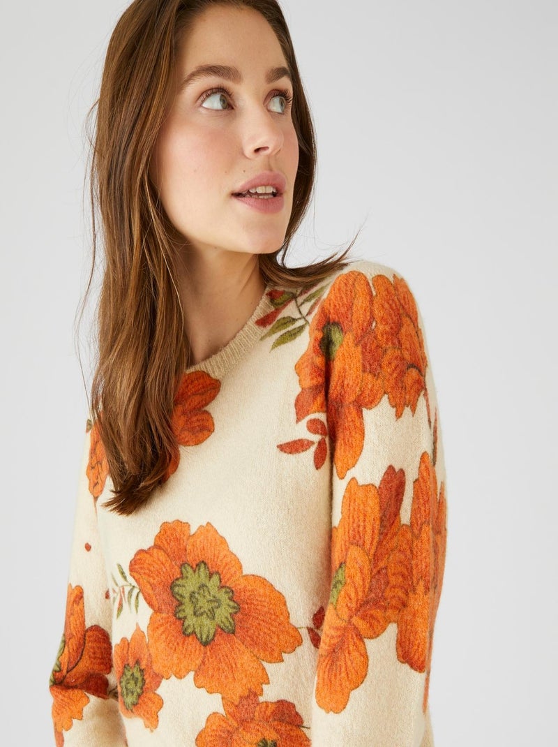 Pull imprimé fleurs - Damart Orange - Kiabi