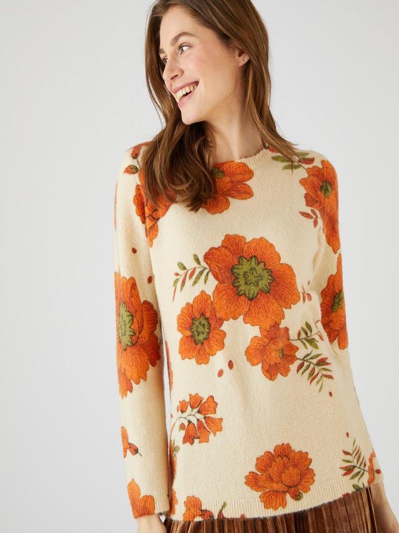 Pull imprimé fleurs - Damart Orange - Kiabi