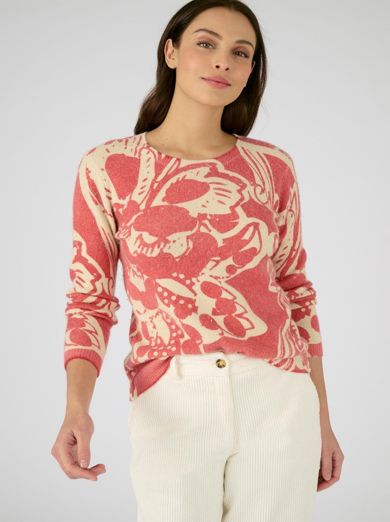 Pull imprimé mélange laine et mohair - Damart Rose - Kiabi