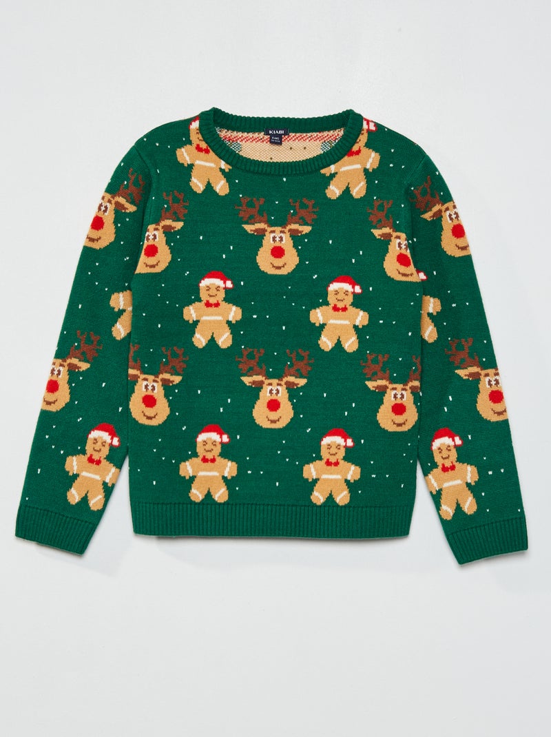 Pull imprimé 'Noël' Vert - Kiabi