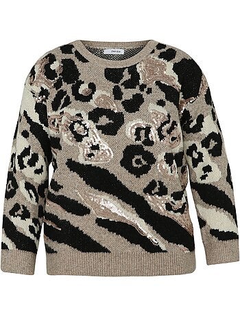 Pull imprimé peau de bête détail sequins PAPRIKA