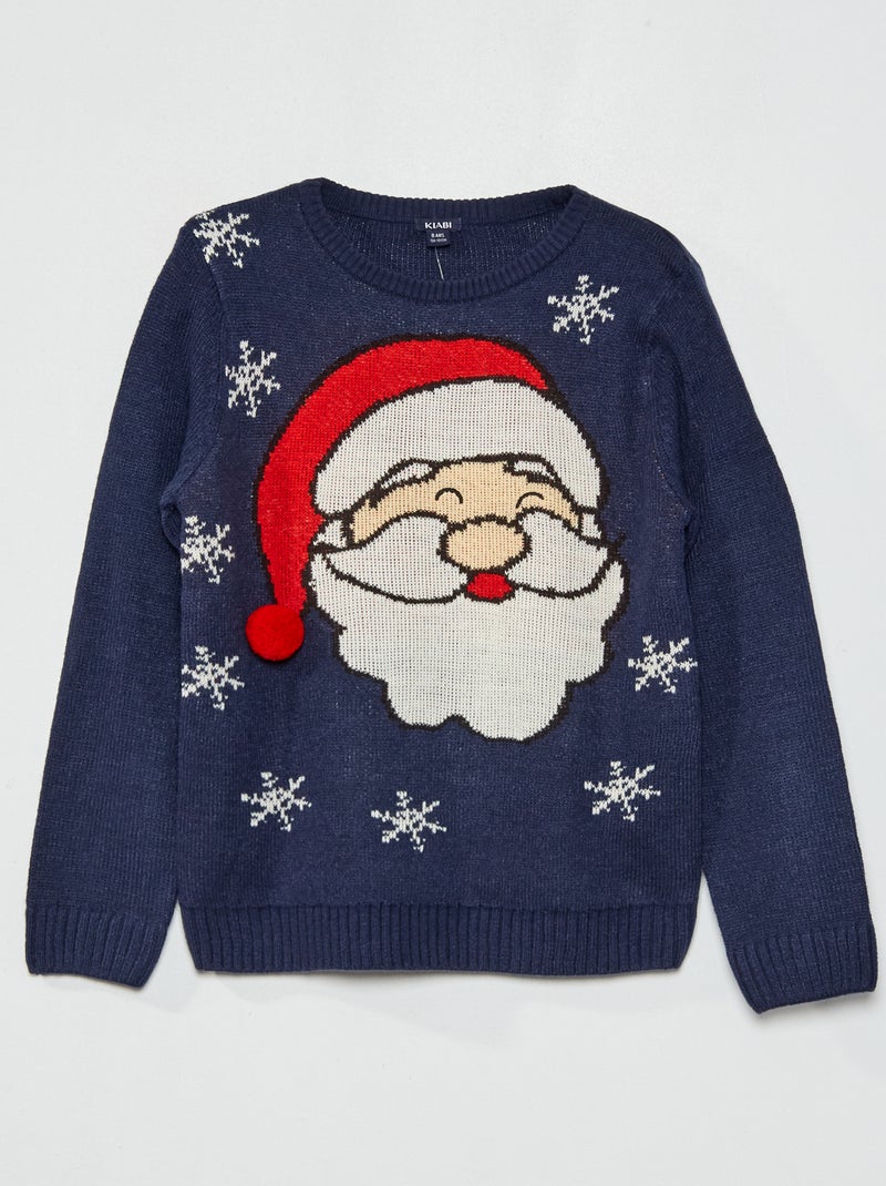 Pull imprimé 'Père Noël' Bleu Kiabi