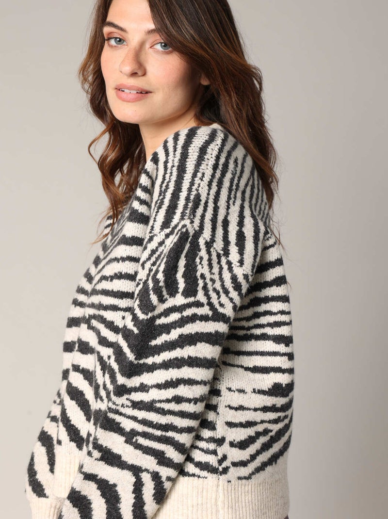 Pull imprimé zèbre en maille chaude et confortable 'Deeluxe' Noir - Kiabi
