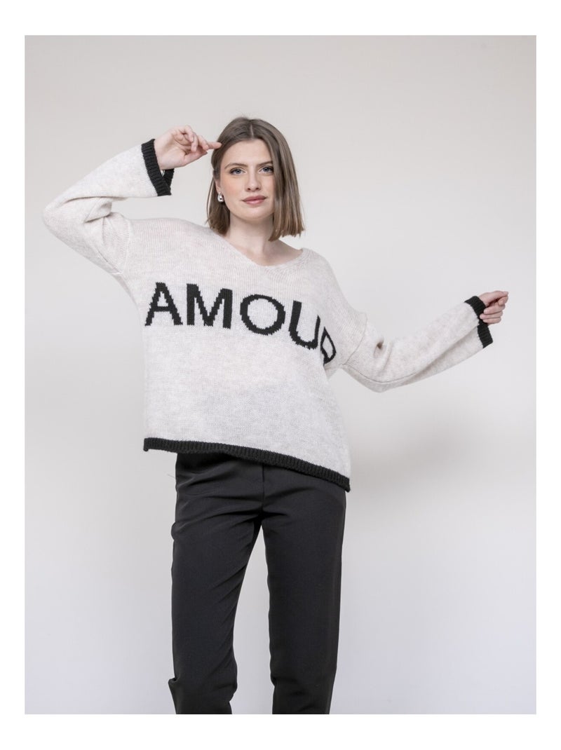 Pull inscription klaofina Ecru - Kiabi