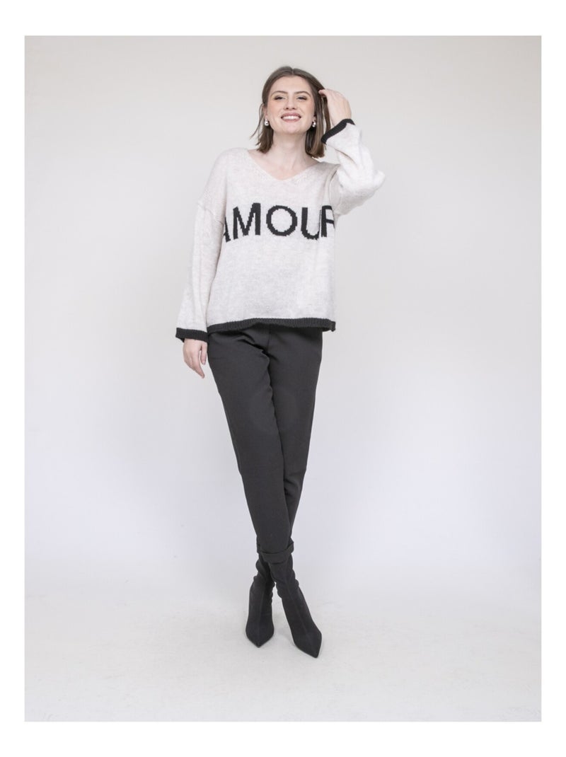 Pull inscription klaofina Ecru - Kiabi
