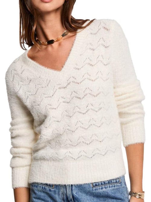 Pull Ivoire Femme Morgan Duveuteuse - Kiabi