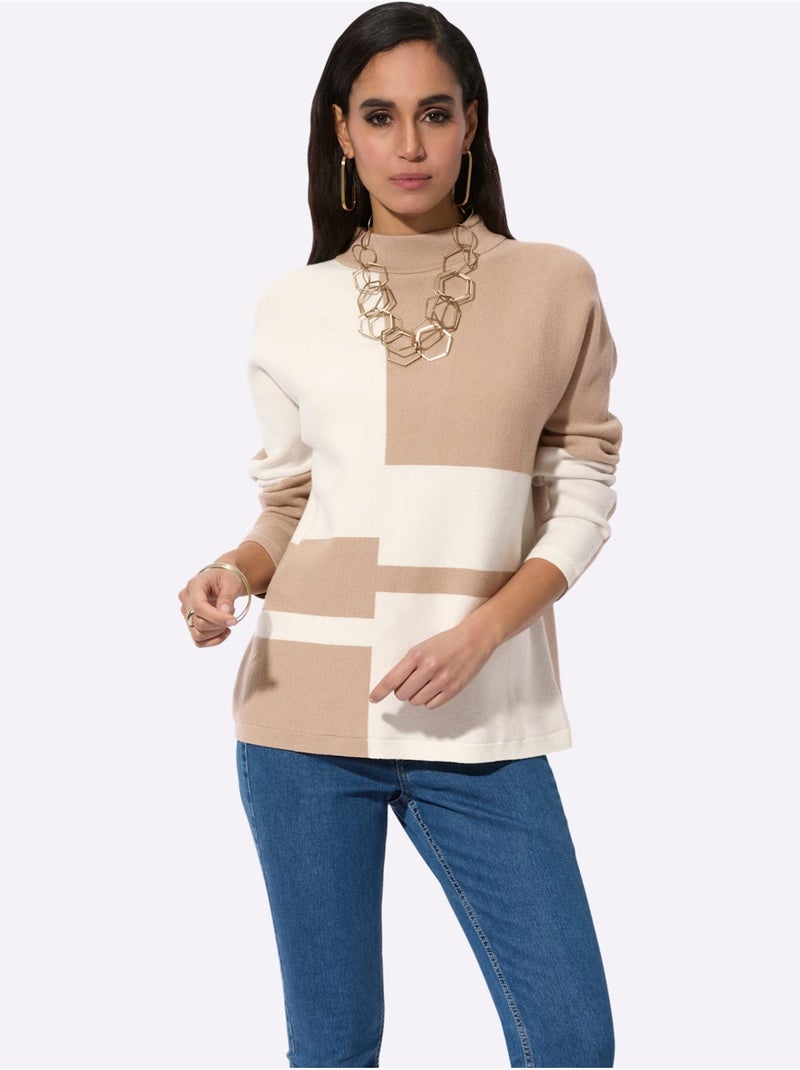 Pull jacquard 50% viscose - taille standard - helline Beige - Kiabi