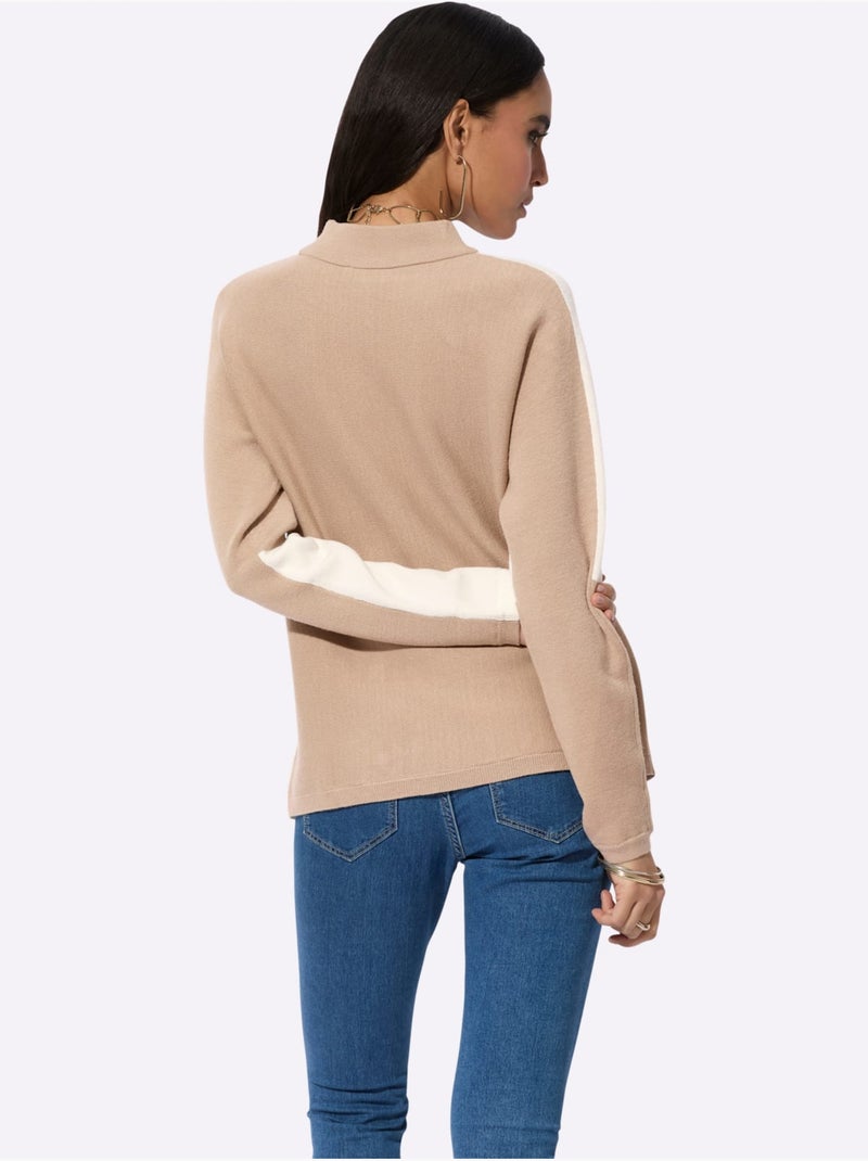 Pull jacquard 50% viscose - taille standard - helline Beige - Kiabi