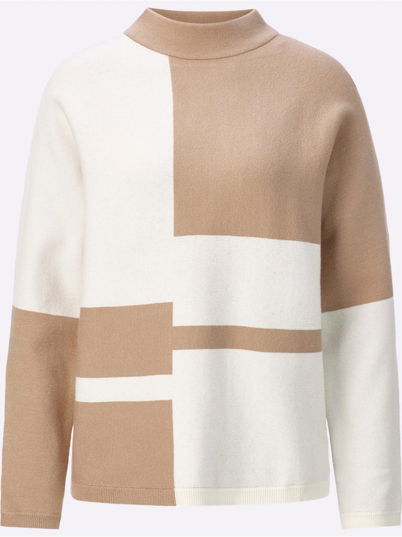 Pull jacquard 50% viscose - taille standard - helline Beige - Kiabi