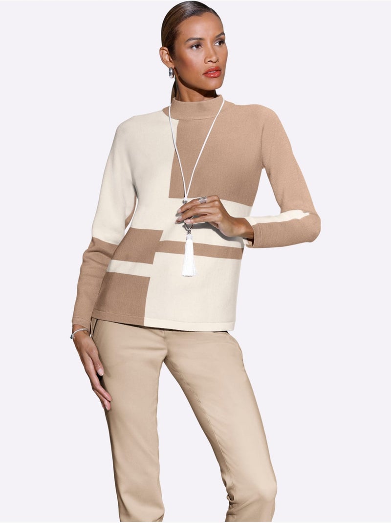 Pull jacquard 50% viscose - taille standard - helline Beige - Kiabi