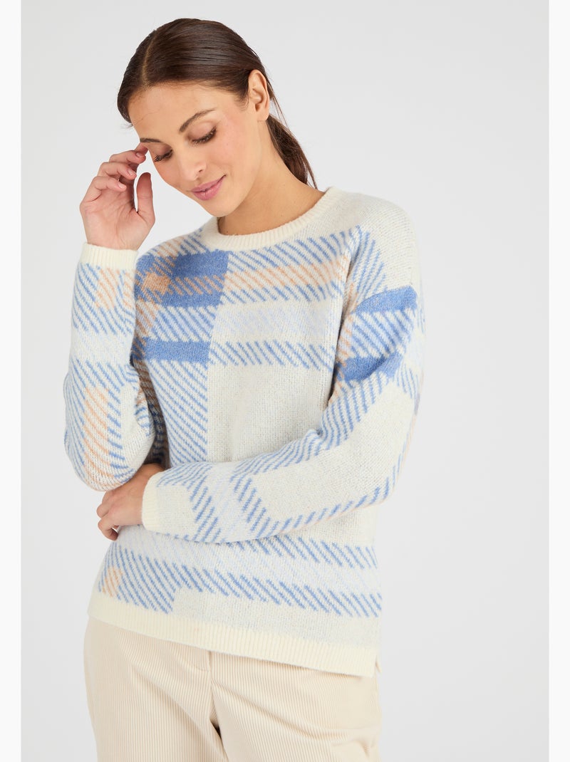 Pull jacquard à carreaux Thermolactyl - Damart Marron - Kiabi