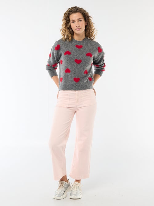 Pull jacquard à cœurs - Kiabi
