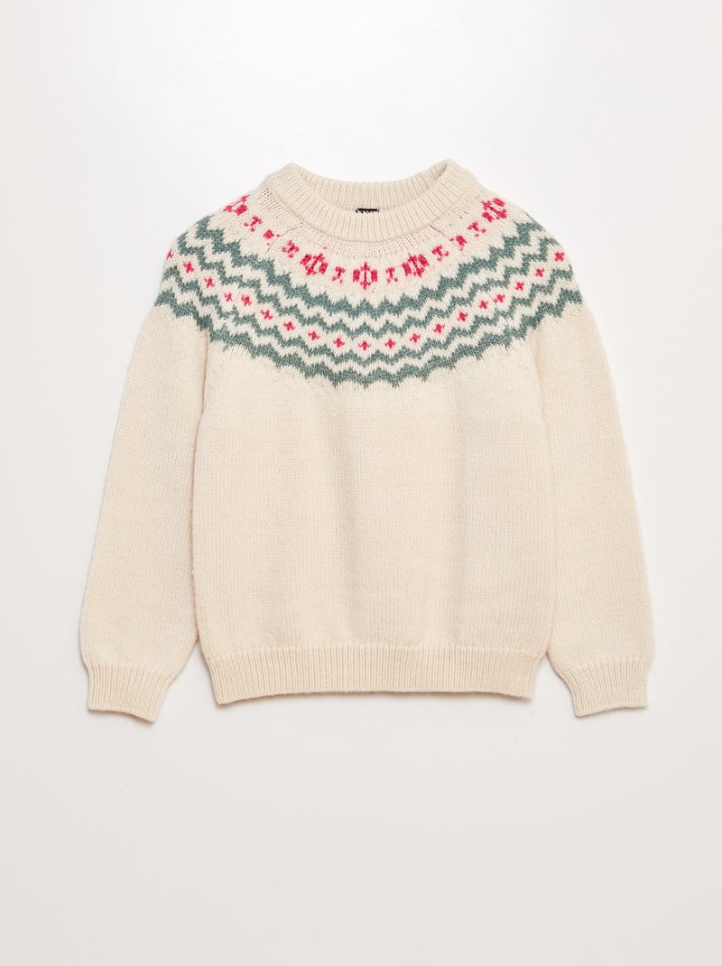 Pull jacquard à col rond Beige - Kiabi