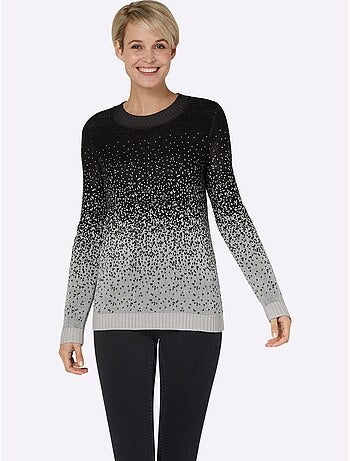 Pull jacquard à encolure ronde avec bords-côtes et motif dégradé - taille standard - moda vilona
