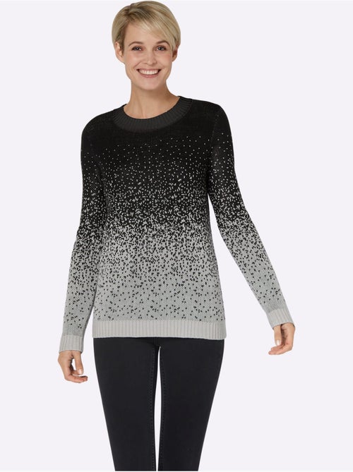 Pull jacquard à encolure ronde avec bords-côtes et motif dégradé - taille standard - moda vilona - Kiabi Pull jacquard à encolure ronde avec bords-côtes et motif dégradé - taille standard - moda vilona - Kiabi