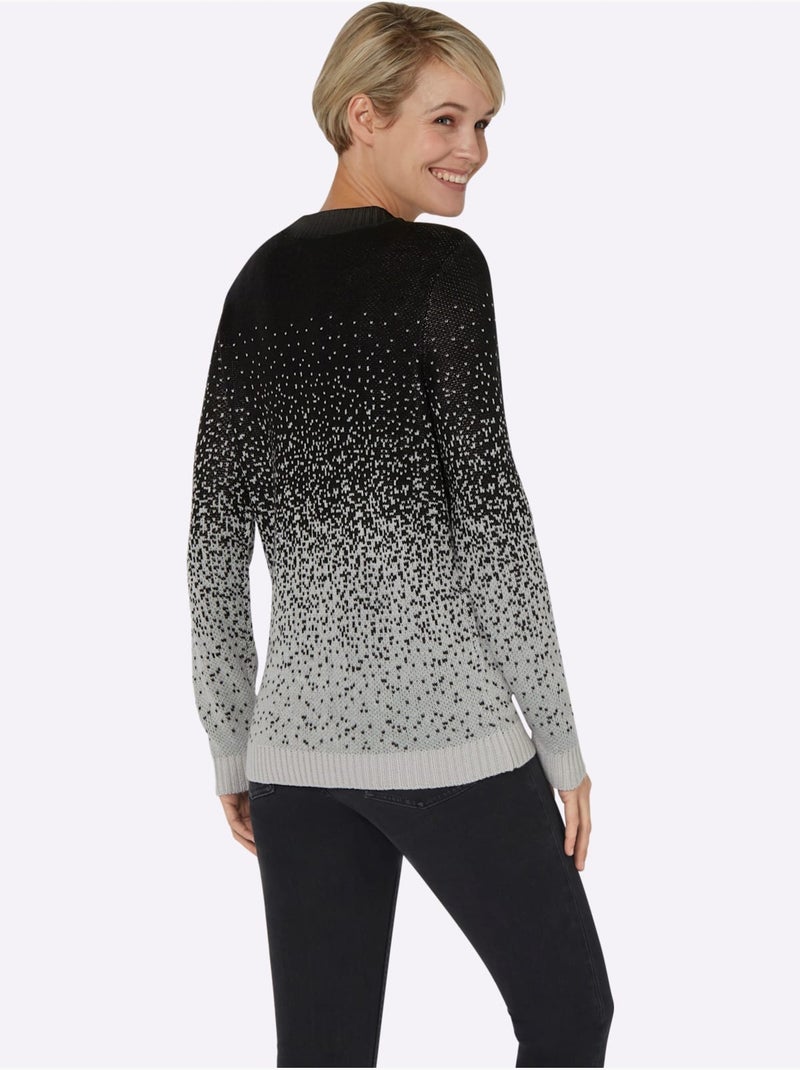 Pull jacquard à encolure ronde avec bords-côtes et motif dégradé - taille standard - moda vilona Noir Noir Noir - Kiabi
