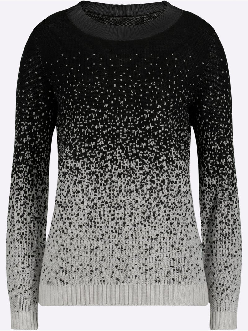 Pull jacquard à encolure ronde avec bords-côtes et motif dégradé - taille standard - moda vilona Noir Noir Noir - Kiabi