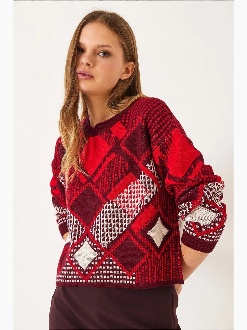 Pull jacquard à motif baklava lucci Rouge - Kiabi