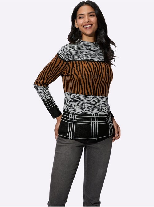 Pull jacquard avec col corolle et manches longues à imprimé animal - Taille standard - Moda Vilona - Kiabi Pull jacquard avec col corolle et manches longues à imprimé animal - Taille standard - Moda Vilona - Kiabi
