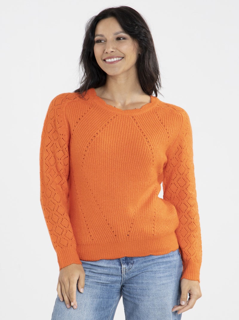 Pull Jacquard    Avec Col Rond | Gerard Pasquier Orange - Kiabi
