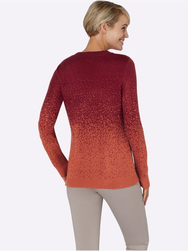 Pull jacquard avec encolure ronde et manches longues - taille standard - moda vilona Rouge - Kiabi