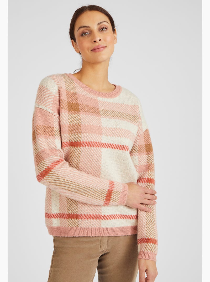 Pull jacquard carreaux - Damart Bleu - Kiabi