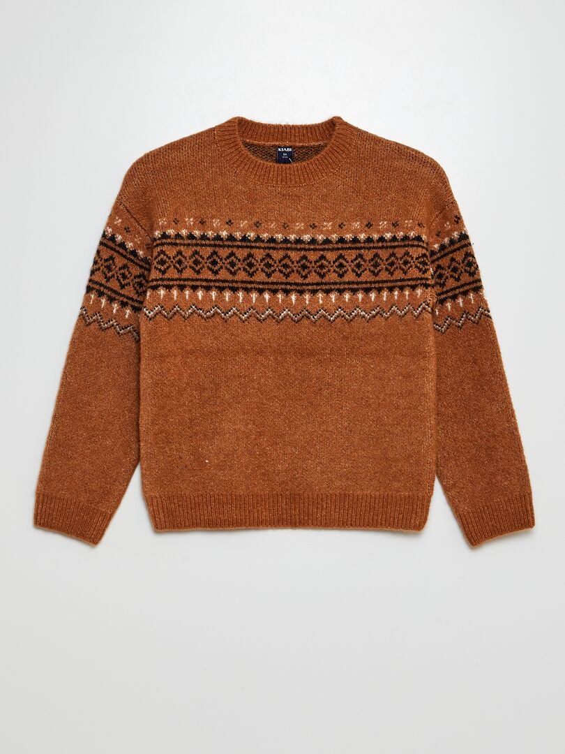 Pull jacquard cerf Marron - Kiabi