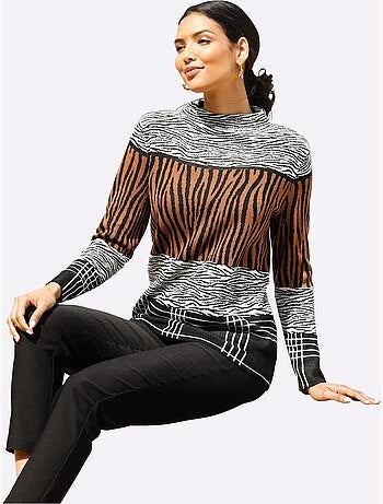 Pull Jacquard Col Corolle - Taille Standard - Moda Vilona