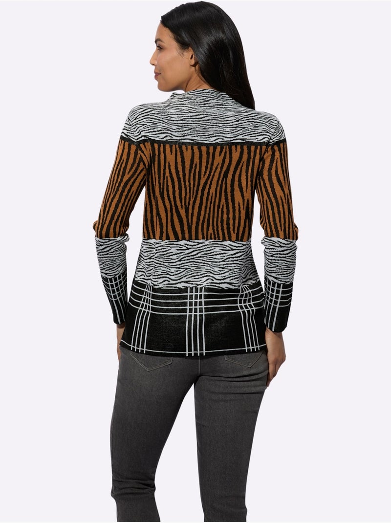 Pull Jacquard Col Corolle - Taille Standard - Moda Vilona Noir Jaune - Kiabi
