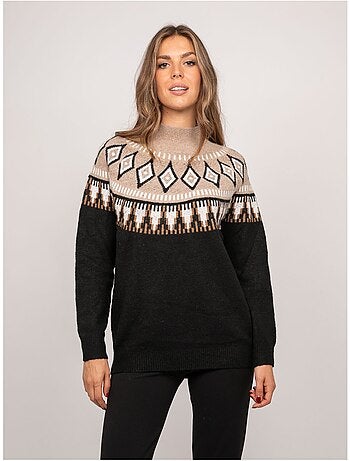 Pull jacquard col montant et motif norvégien katana