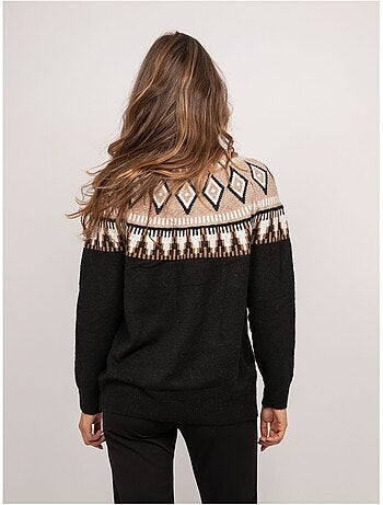 Pull jacquard col montant et motif norvégien katana