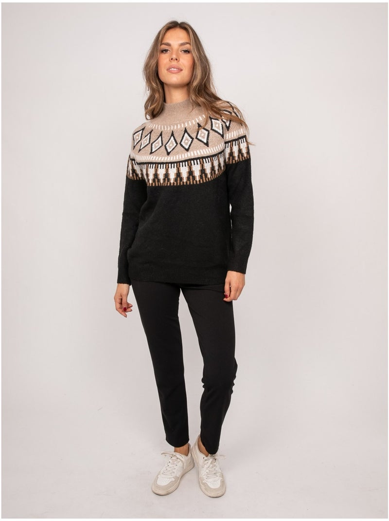 Pull jacquard col montant et motif norvégien katana Noir - Kiabi