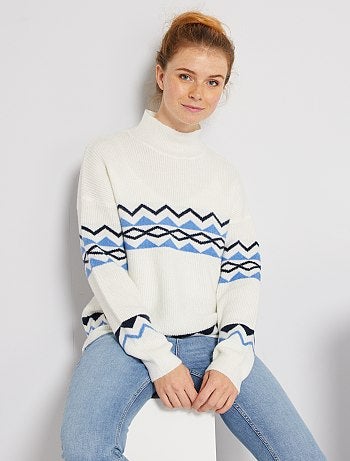 Pull jacquard col montant