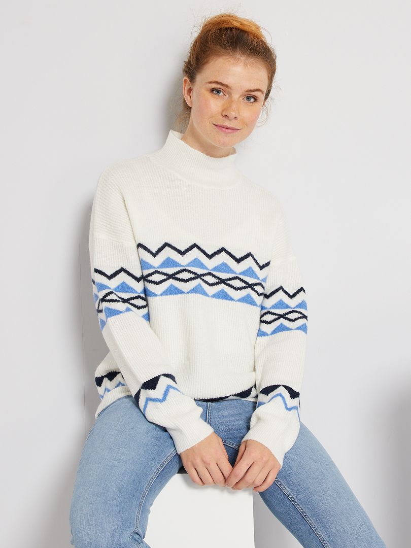 Pull Manches Longues Col En V Jacquard