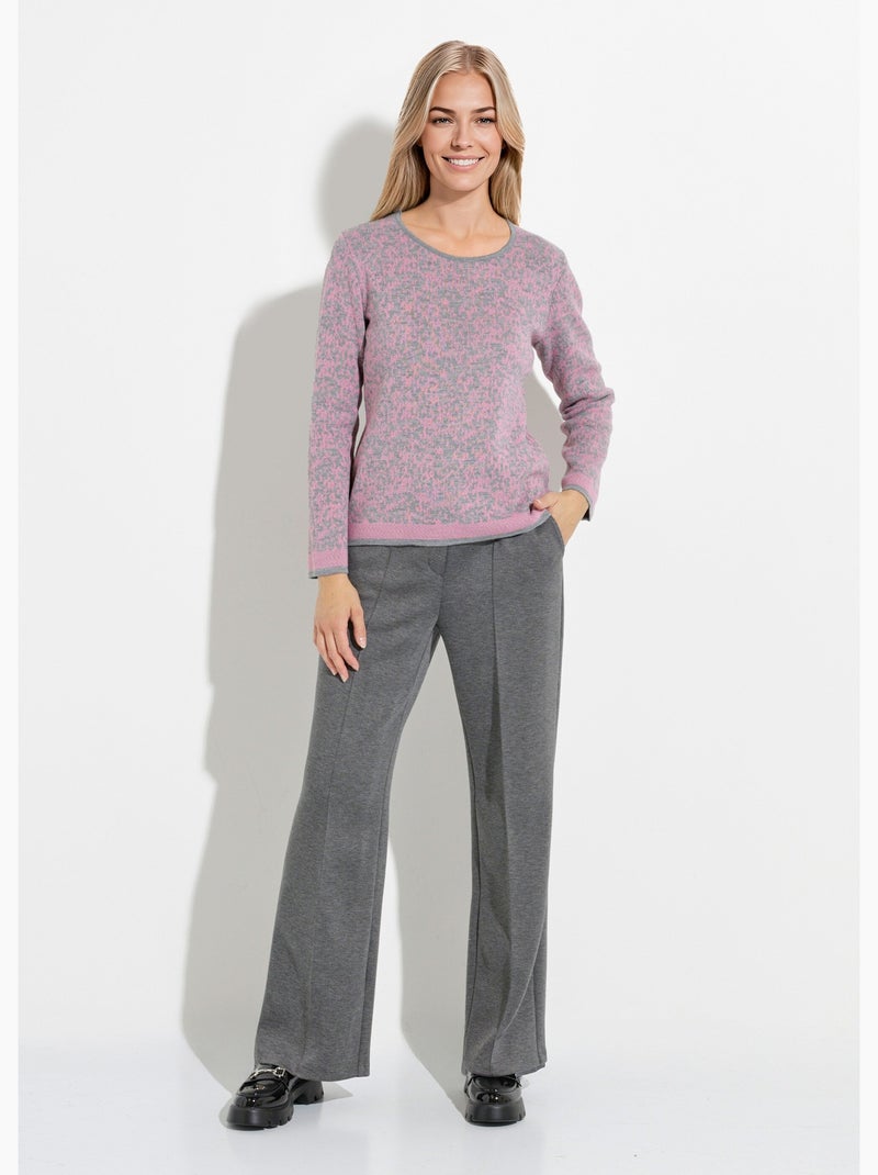 Pull jacquard col rond manches longues - afibel Gris Rose - Kiabi