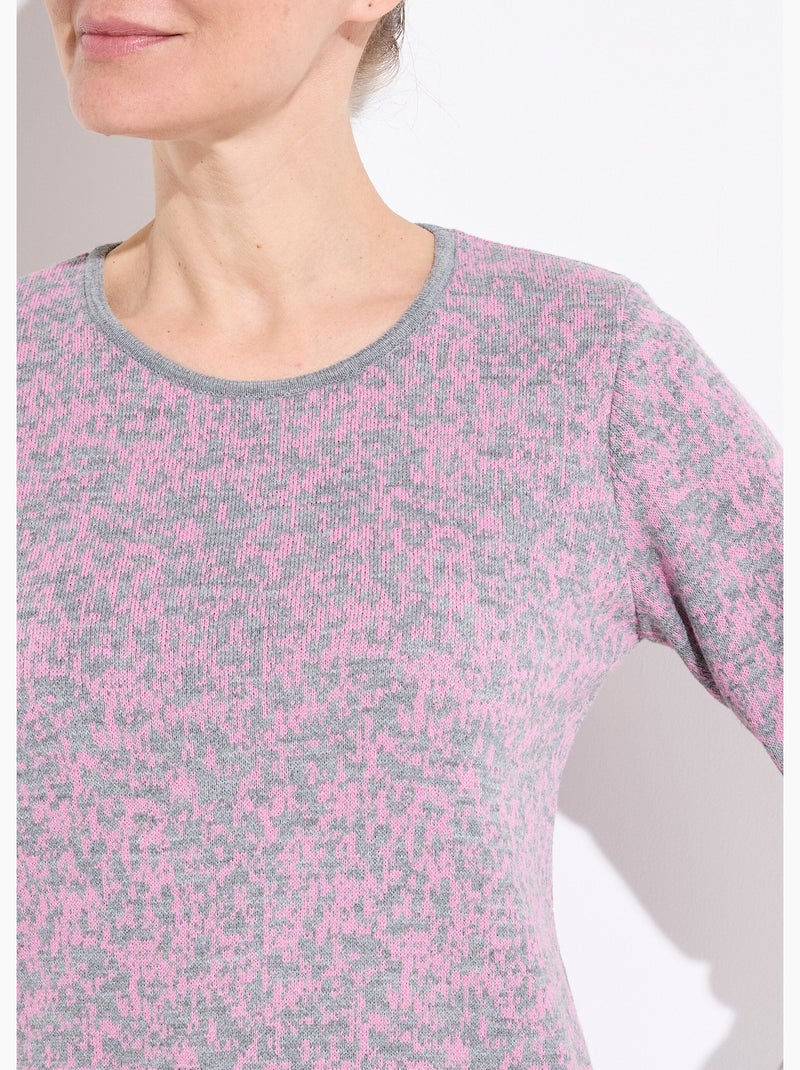 Pull jacquard col rond manches longues - afibel Gris Rose - Kiabi