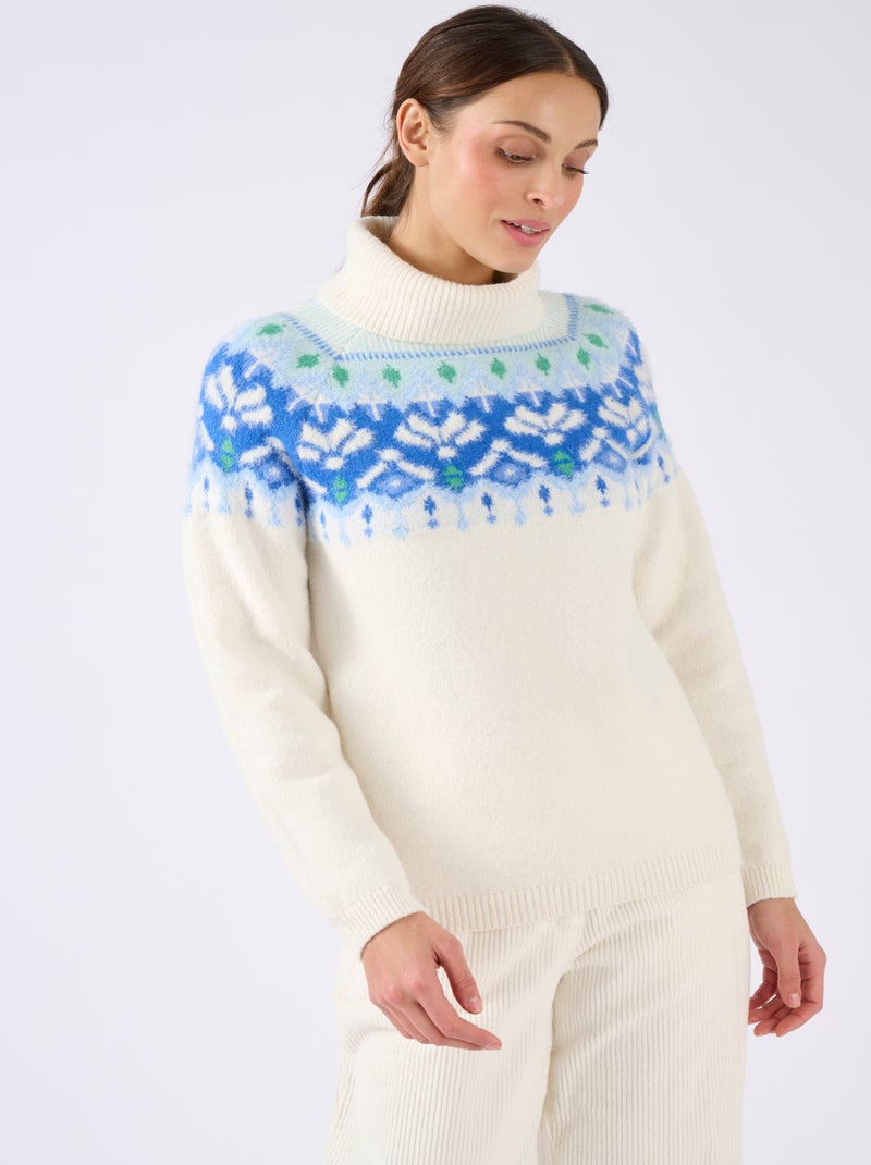 Pull jacquard col roulé Thermolactyl - Damart Bleu - Kiabi
