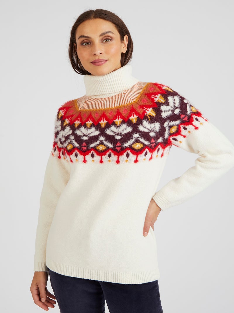Pull jacquard col roulé Thermolactyl - Damart Rose - Kiabi