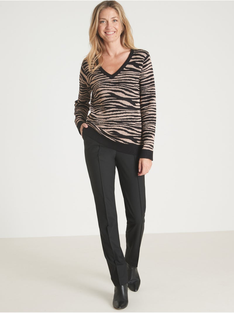 Pull jacquard col V - DAXON Beige - Kiabi