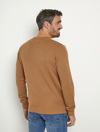 Pull jacquard col V chaud en laine mérinos