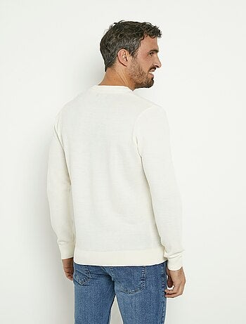 Pull jacquard col V chaud en laine mérinos