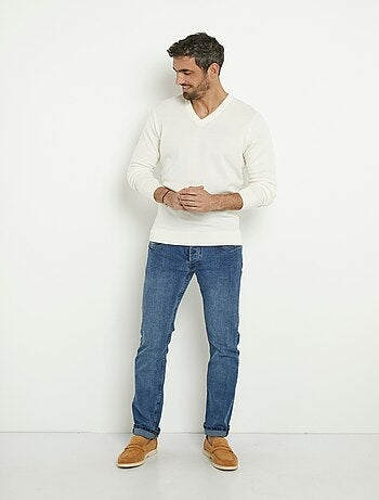 Pull jacquard col V chaud en laine mérinos