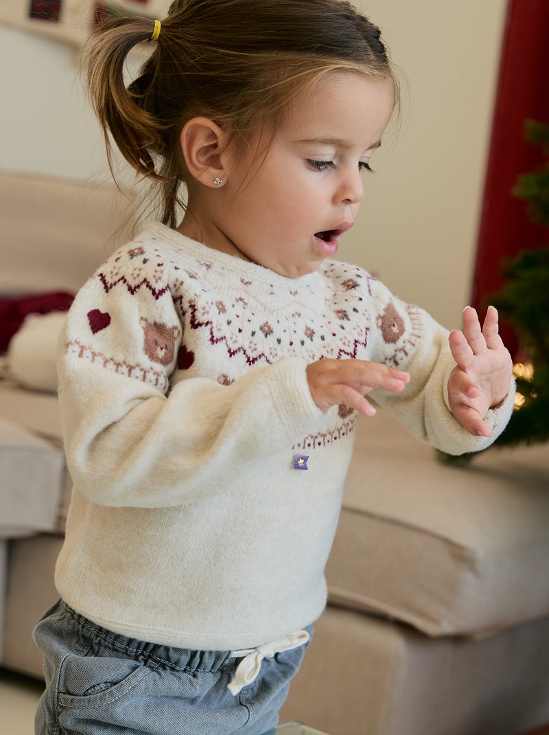 Pull jacquard de Noël en maille grosse jauge Beige - Kiabi