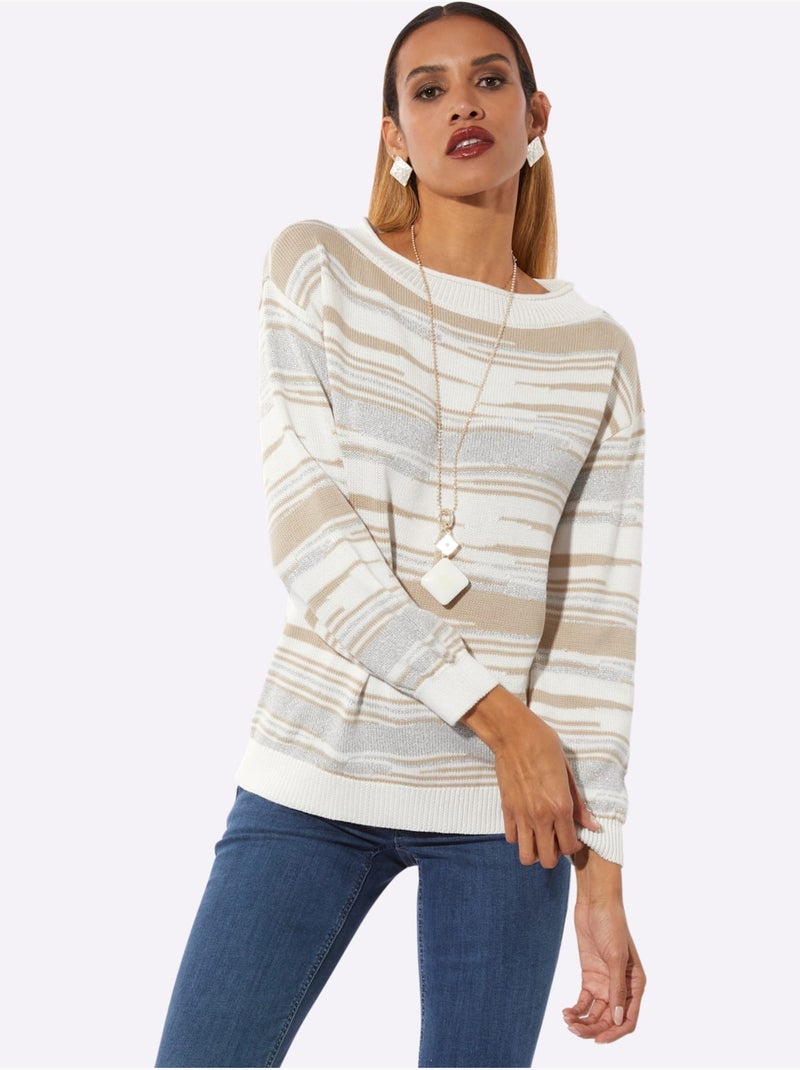 Pull Jacquard Douceur Extrême Et Jolie Brillance - Taille Standard - Helline Ecru/Sable - Kiabi
